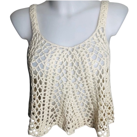 Forever 21 Crocheted Knit Handkerchief Bottom Beige Sleeveless Tank Top Small - Picture 6 of 13